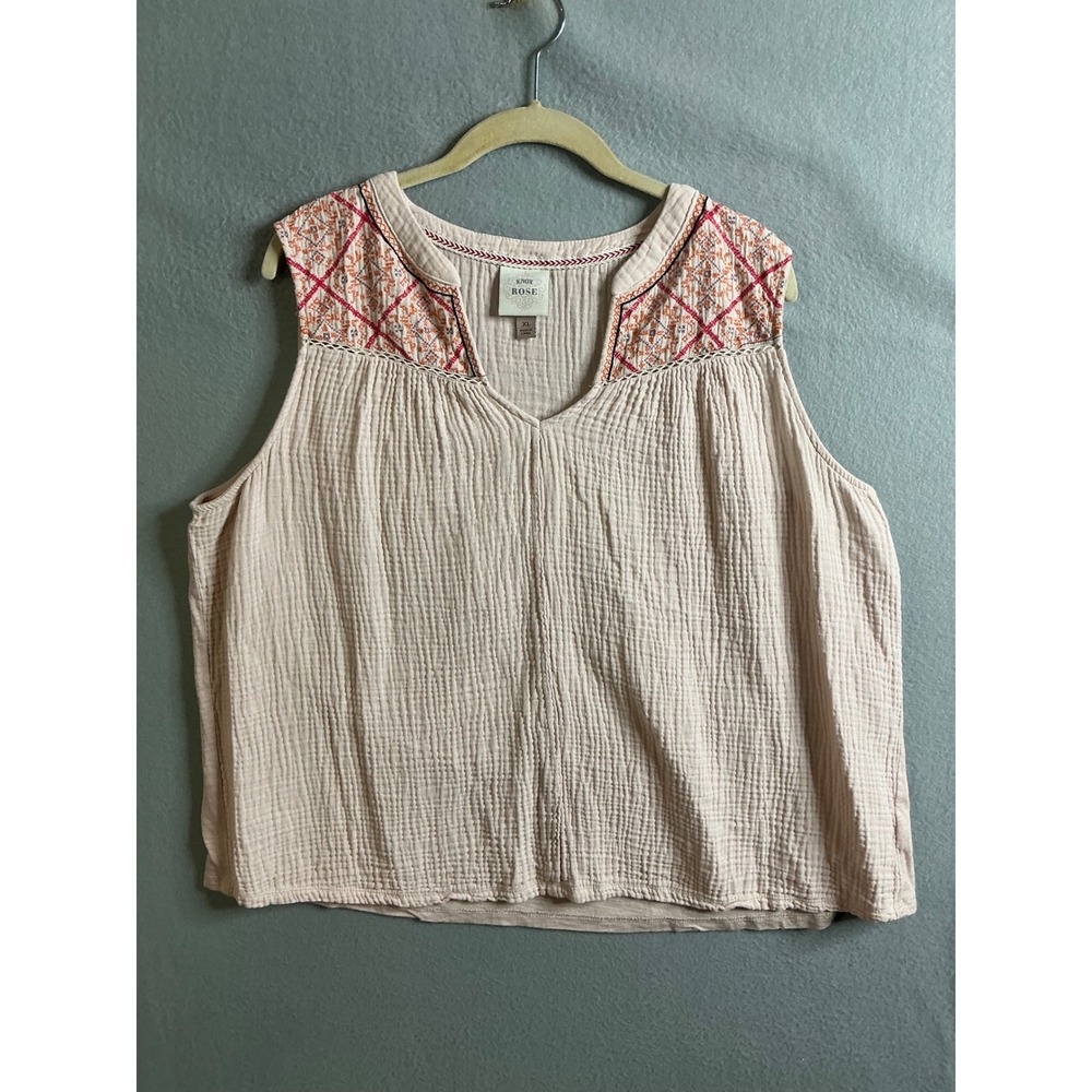 Knox Rose Top Women's XL Embroidered Sleeveless Casual Blouse Boho Chic